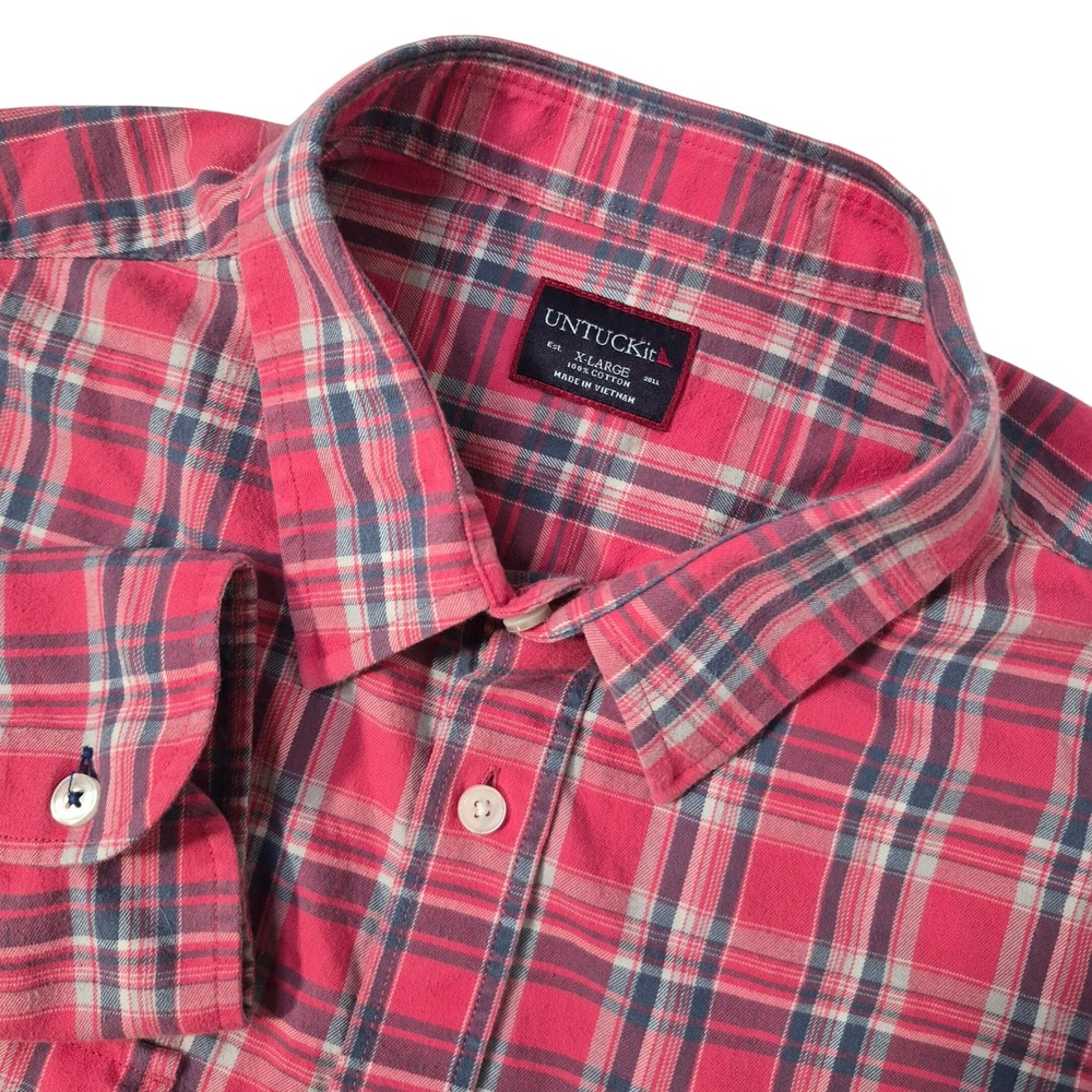 UNTUCKit Button Down Shirt Mens XL Plaid Red Cotton Classic Casual Heritage